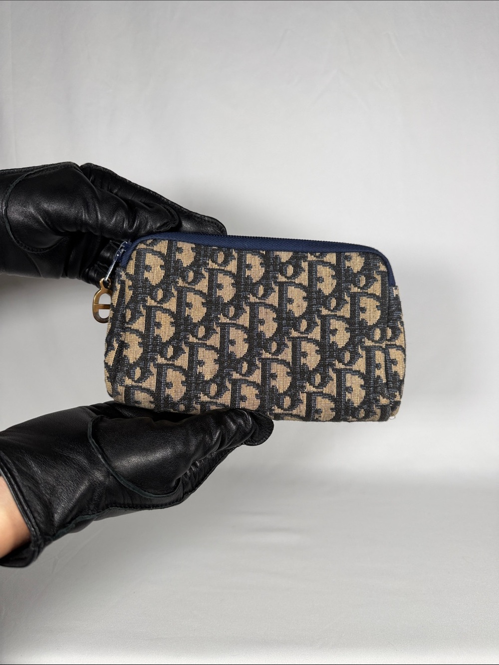 Christian Dior Vintage Oblique Trotter Navy Beige Cosmetic Pouch